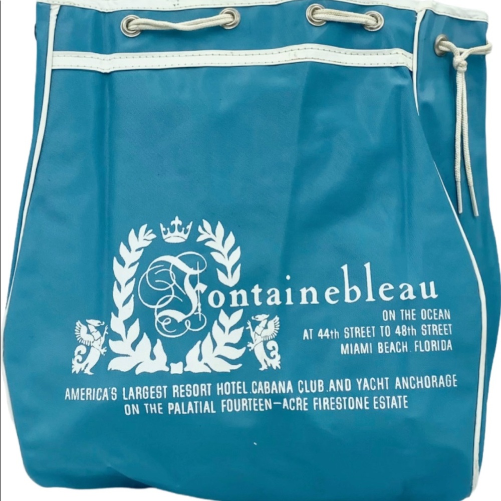 Vintage Fontainebleau Miami Beach Hotel Blue Beach Bag Drawstring Summer Pool